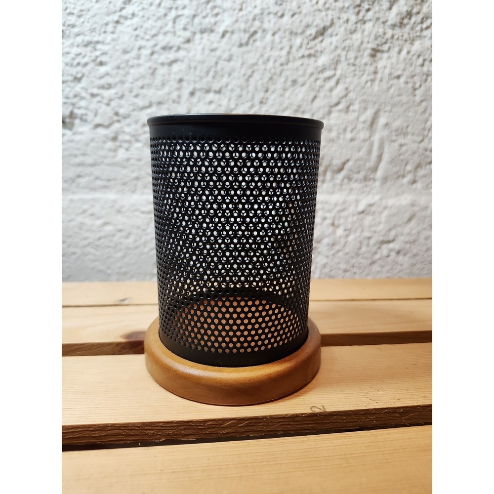 Black Mesh Metal and Wood Pencil Holder 4.5"